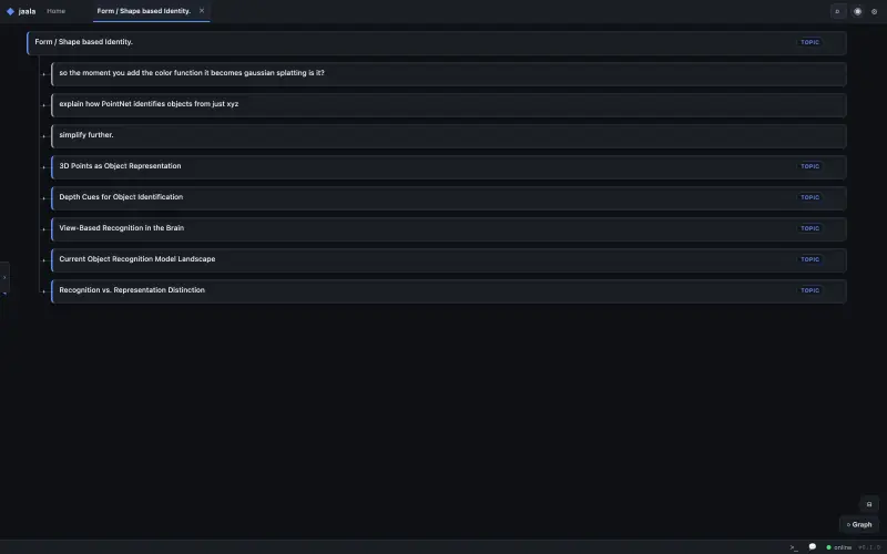 jaala's organized view: the session sorted into sub-topics