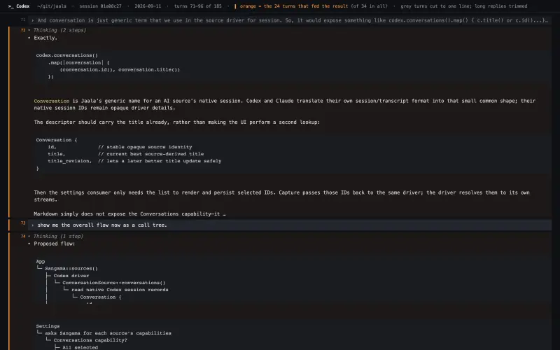 Codex transcript behind “SourceDriver Catalog API Design”, turns as they happened