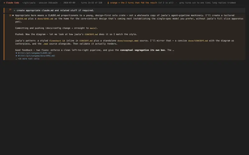 Claude Code transcript behind “CLAUDE.md, SPEC, and concept diagram setup”, turns as they happened