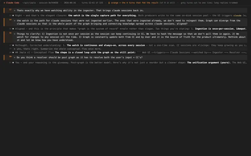 Claude Code transcript behind “Ingesting Claude Code sessions: watch, dedupe, placement”, turns as they happened